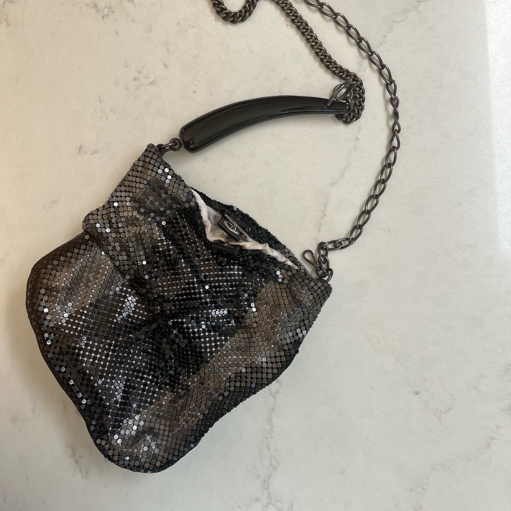 Laura B Collections Particulière The FARA Pleated Horn Purse Silver/Black Bag